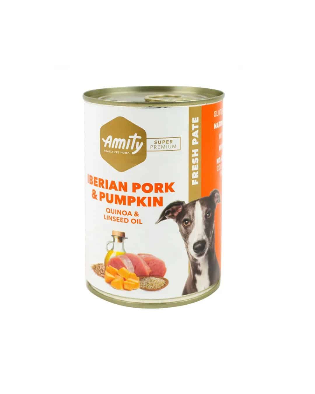 lata amity cerdo AMITY LATA CERDO IBÉRICO Y CALABAZA PARA PERRO 400 GR - Imagen 1