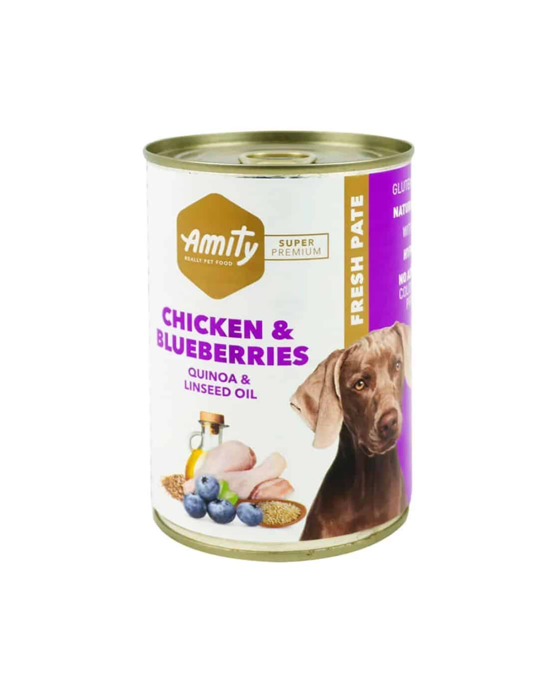 lata amity pollo AMITY LATA POLLO Y ARANDANOS PARA PERRO 400 GR - Imagen 1